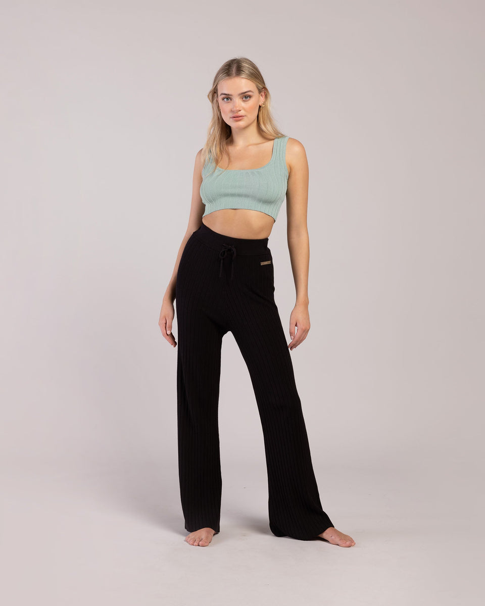 Ribbed Wide-Leg Trousers with Slip Pockets