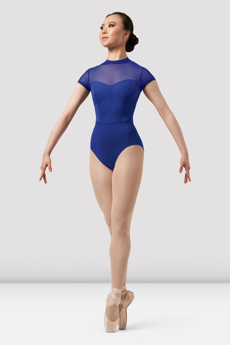 Ladies Mirella Chevron Cap Sleeve Leotard Blue Bloch Dance Us 