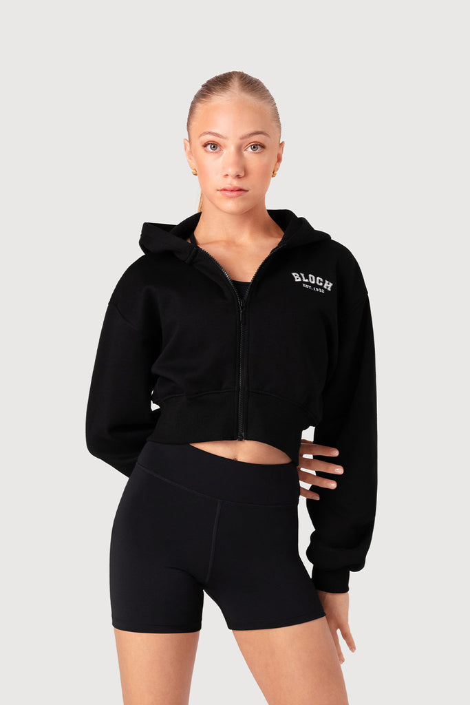 Girls Cropped Zip Front Hoodie, Black – BLOCH Dance US