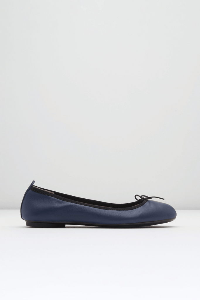 Ladies navy leather flat shoes deals