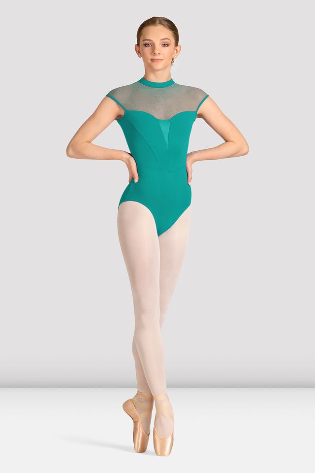 Ladies Mirella Celeste Cap Sleeve Printed Leotard Green Bloch Dance Us 