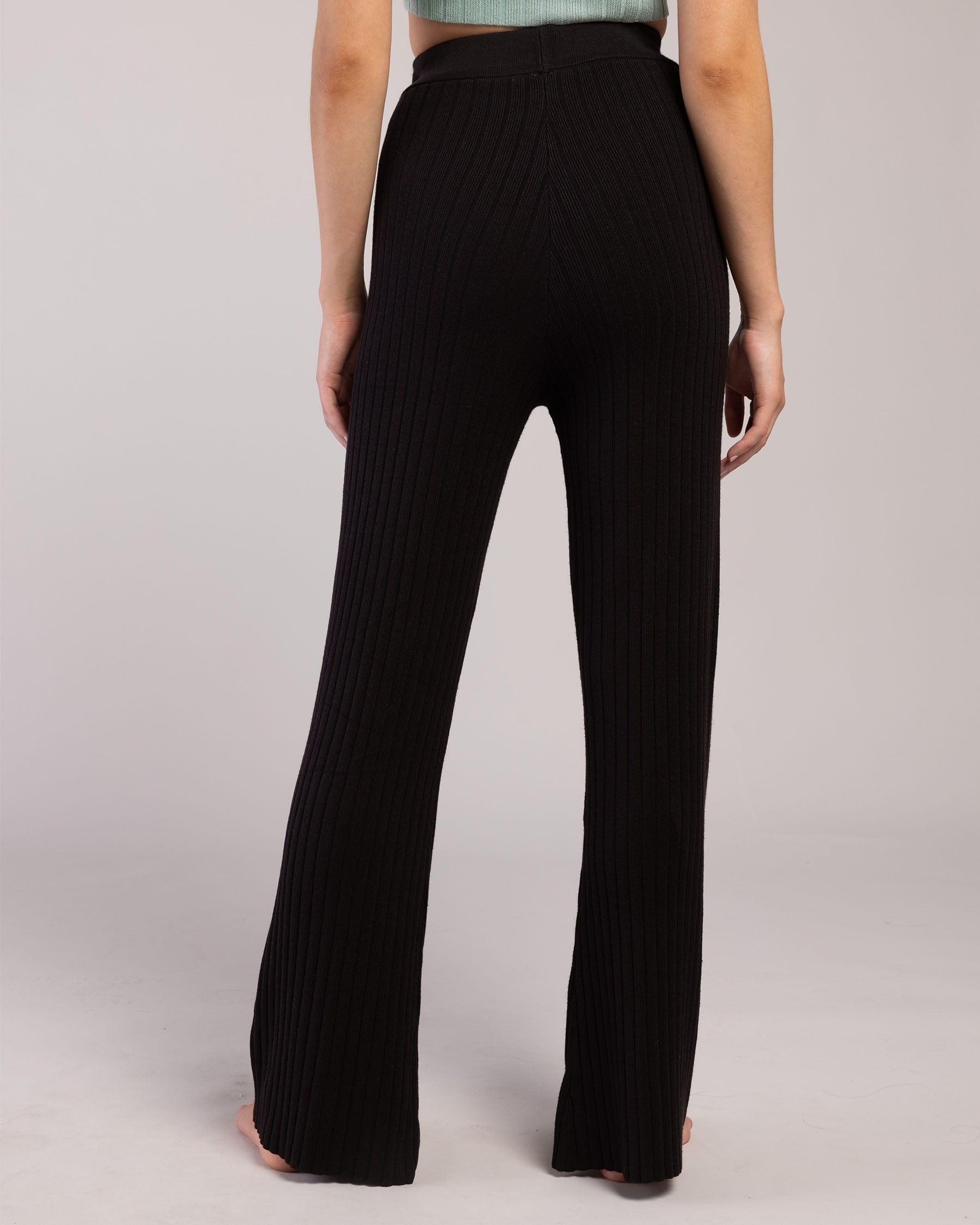 ONLY Black Ribbed Jersey Wide Leg Trousers