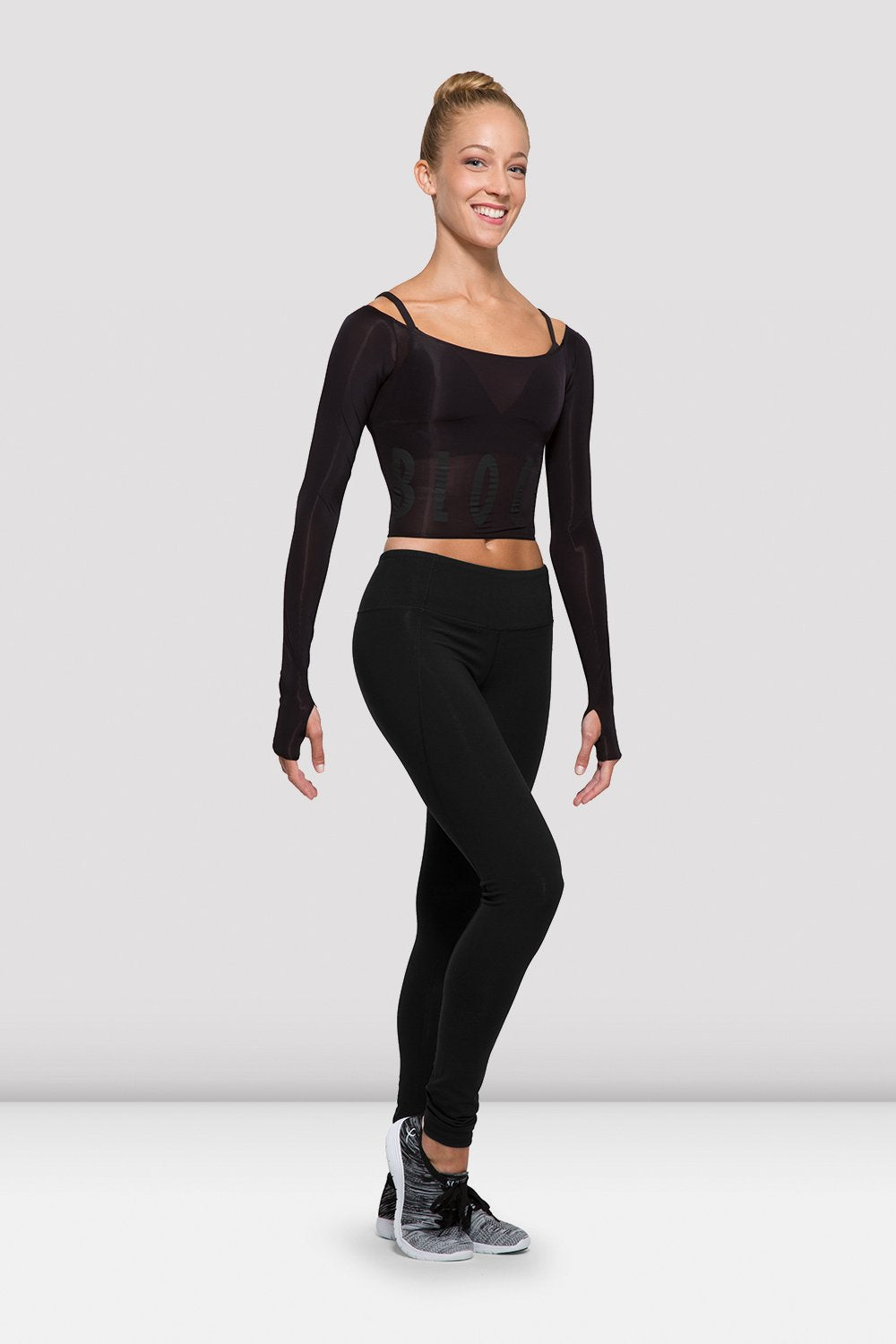 Women's Long Sleeve Yoga Workout Top Thumb Hole Activewear Yoga Top Black,  Large