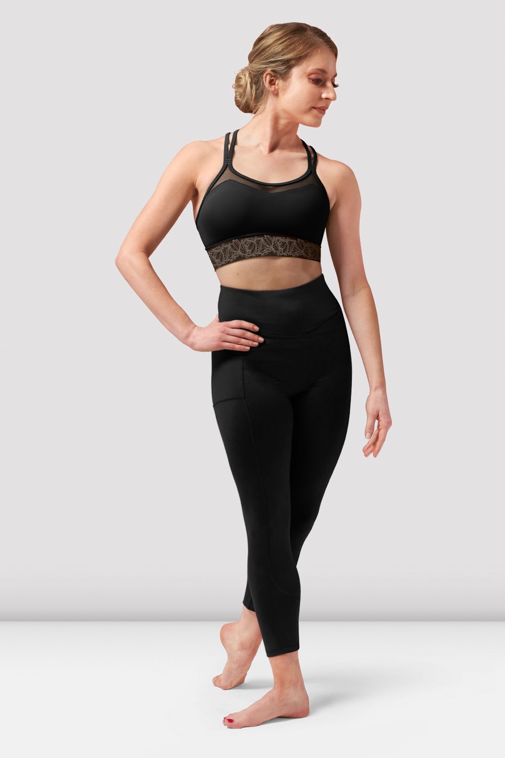 Women's Two Piece Activewear Set with Cut-Out Detail & Contrast Black Print