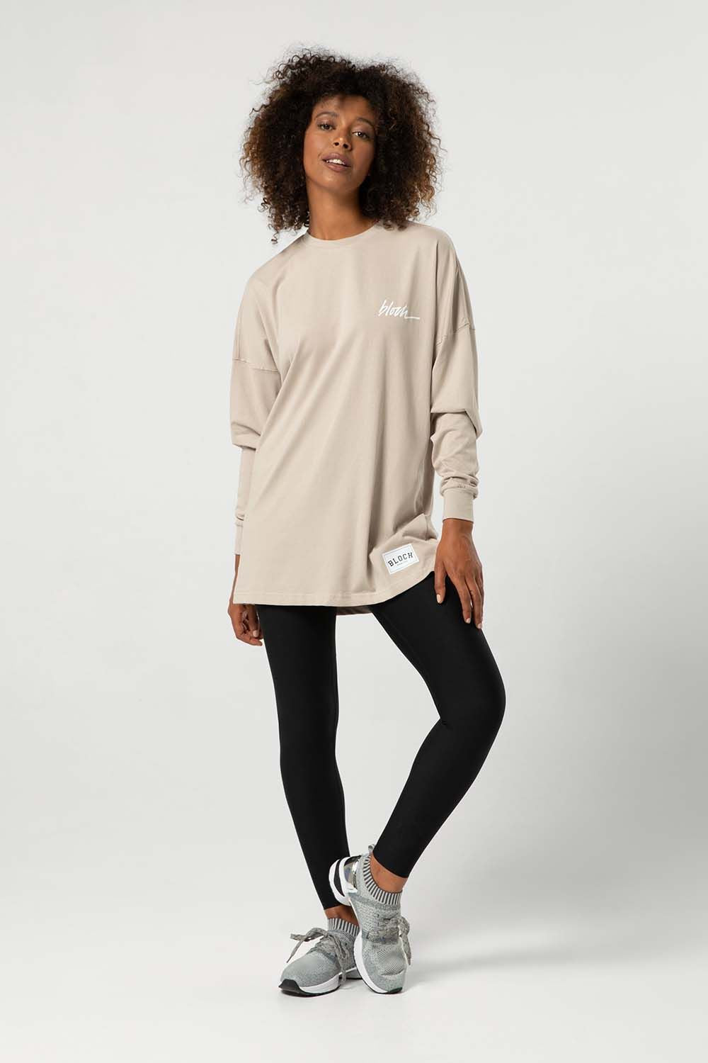Ladies Bloch Print Oversized Long Sleeve Tee, Beige – BLOCH Dance US Ladies Bloch Print Oversized Long Sleeve Tee, Beige – BLOCH Dance US