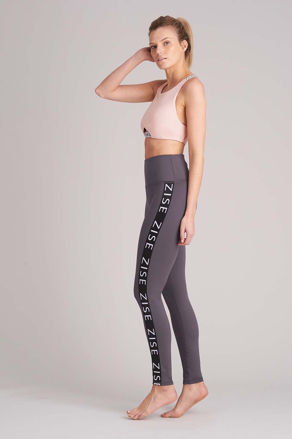 DKNY Women's Tummy Control Workout Yoga Leggings, Black with Two Tone Logo  Side Tape, XS
